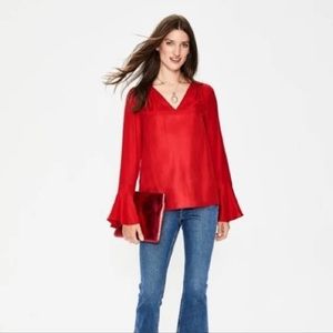 Boden red silk blend bell sleeve blouse sz 10
